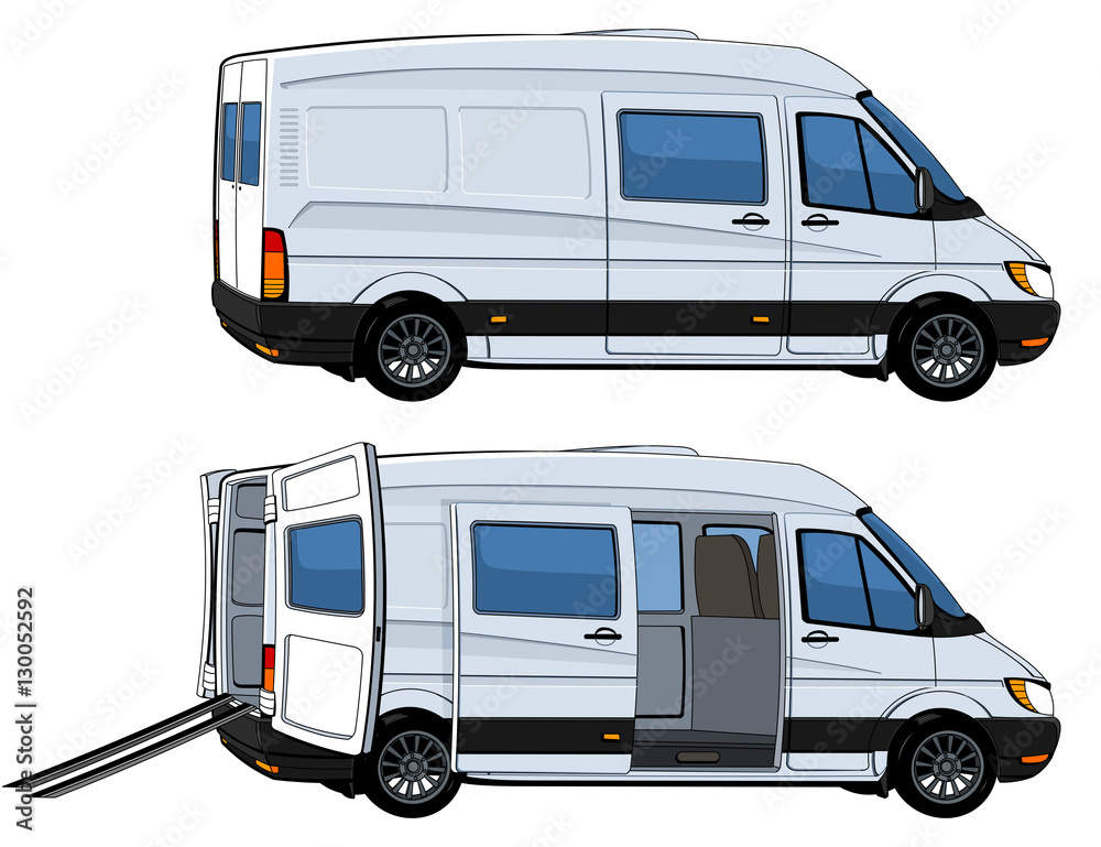 Commercial van with the doors open for loading.