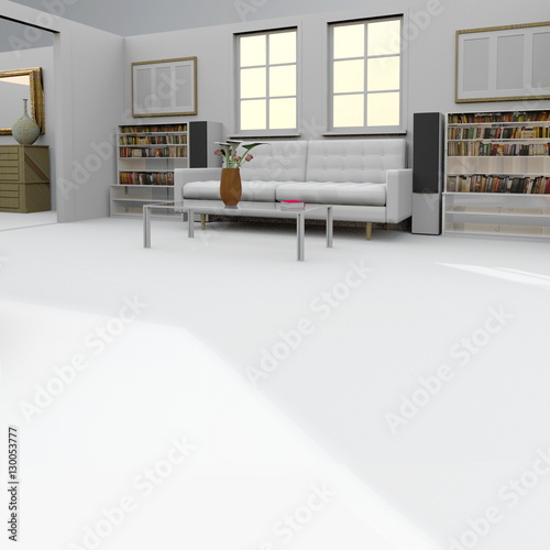 3d interior rendering of furnished living room