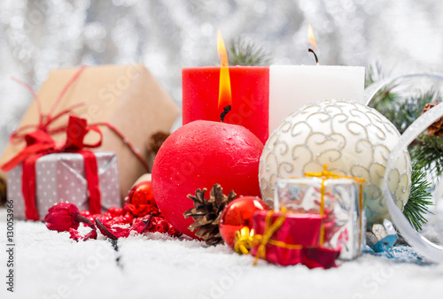 Christmas Decoration Over Wooden Background
