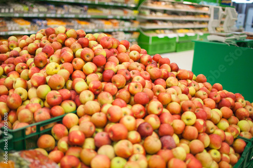 Fresh apples to sell on the market. Selective focus.