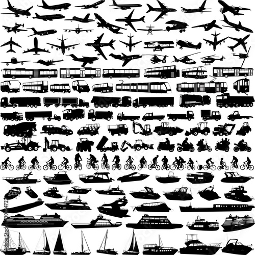 transportation big collection silhouettes - vector photo
