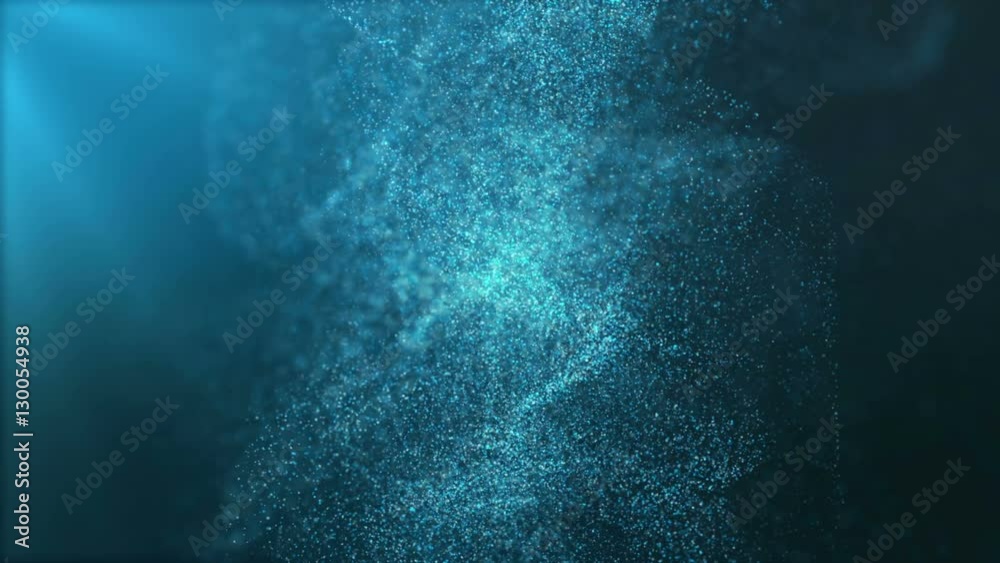 Seamless loop digital particles floating wave form in the abyss abstract cyber technology de-focus background