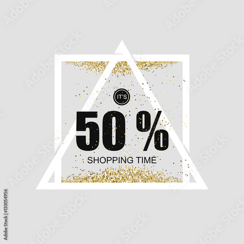 Bright shiny banner with super discounts for shopping and gifts for the holidays. Sablon with a gold glitter effect.Vector