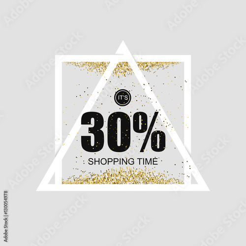 Bright shiny banner with super discounts for shopping and gifts for the holidays. Sablon with a gold glitter effect.Vector