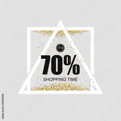 Bright shiny banner with super discounts for shopping and gifts for the holidays. Sablon with a gold glitter effect.Vector
