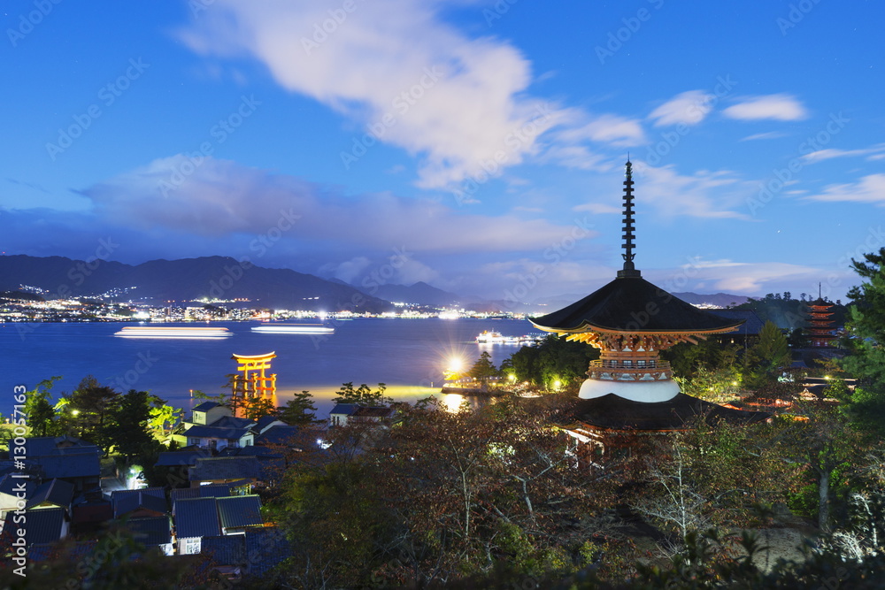 Pagoda at Itsukushima jinja Shinto Shrine, Miyajima Island, Hiroshima Prefecture, Honshu, Japan Pagoda at Itsukushima jinja Shinto Shrine, Miyajima Island, Hiroshima Prefecture, Honshu, Japan
