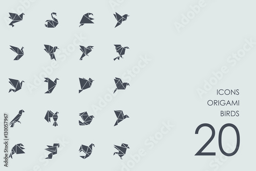 Set of origami birds icons photo