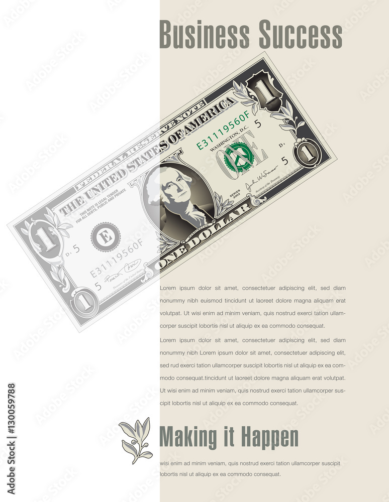 Business Success ad with a dollar bill for print or web      