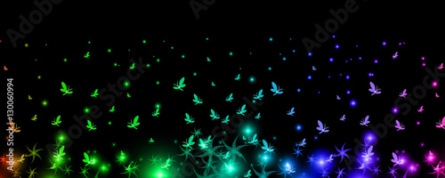 Silhouettes of iridescent butterflies rising to the heavens with the mystical colors, background, vector