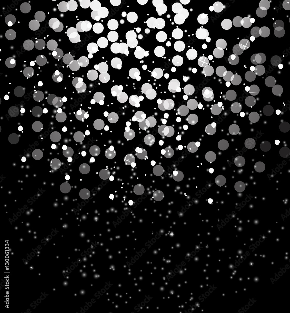 Snow on black background Abstract Christmas and New Year. Vecto