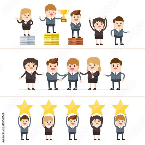 businessman getting award for working hard, teamwork of businesspeople congratulating partner and receive positive feedback in growth business
