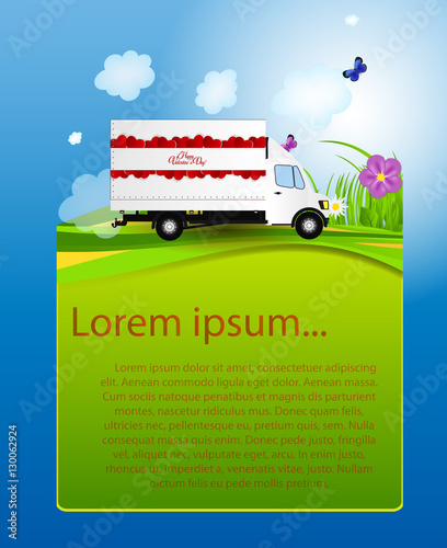 Red Small truck. Silhouette. Vector Illustration.
