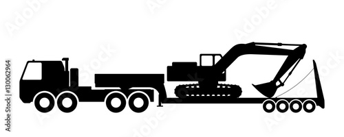 Silhouette of the excavator on the trawl.