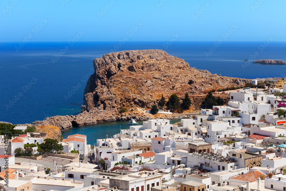 View of Lindos Bay, Rhodes, Dodecanese Islands