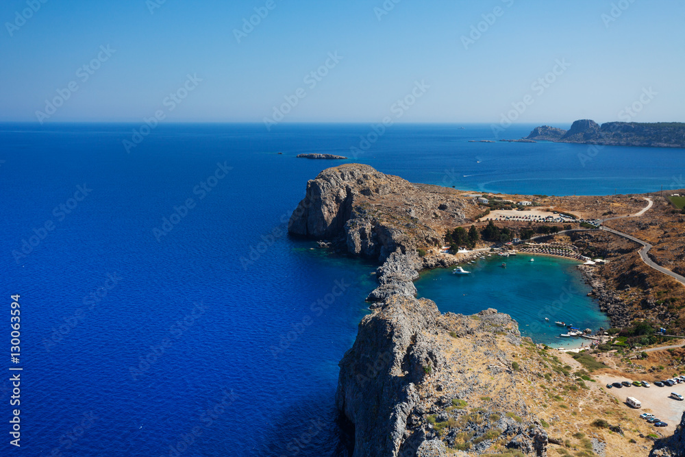 Beautiful bay near the town of Lindos, Greece
