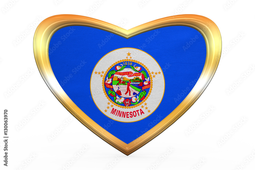 Flag of the US state of Wisconsin. American patriotic element. USA banner. United States of America symbol. Wisconsinite official flag on white. Heart shape golden frame fabric texture 3D illustration Flag of the US state of Wisconsin. American patriotic element. USA banner. United States of America symbol. Wisconsinite official flag on white. Heart shape golden frame fabric texture 3D illustration