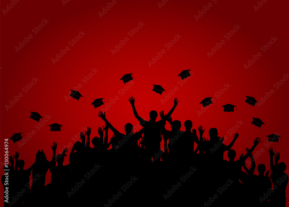 Graduates, People throw square academic cap, oxford cap.