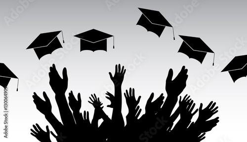 Graduates, People throw square academic cap, oxford cap.