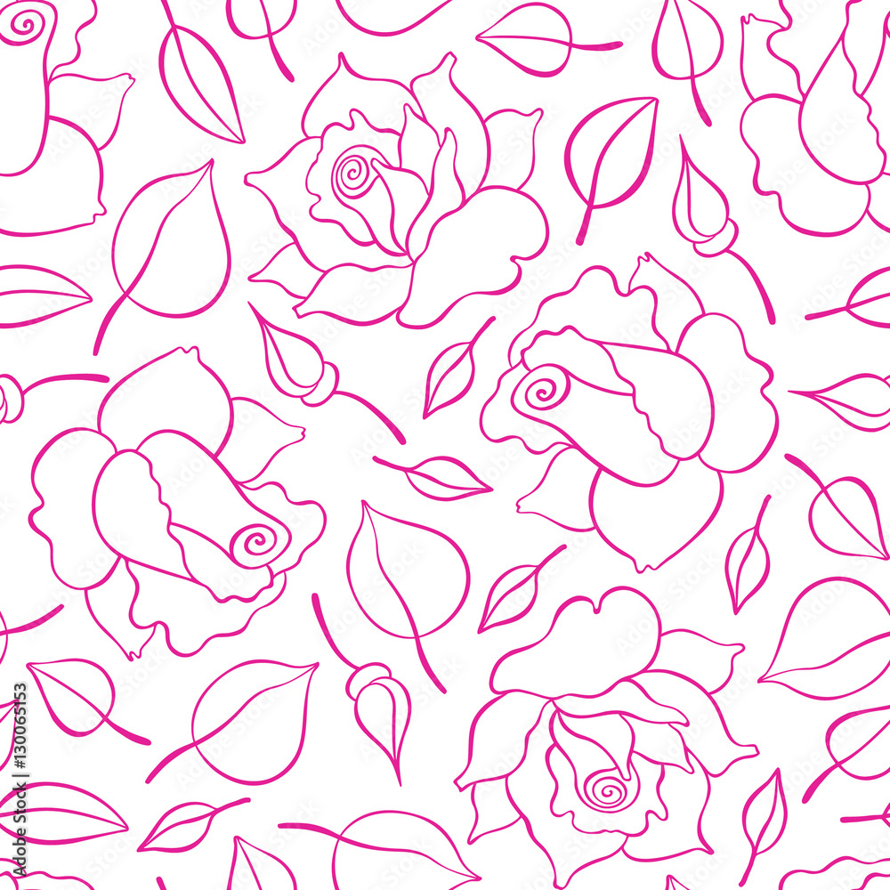 Seamless pattern with roses, buds and leaves. Vector hand drawn pattern ...