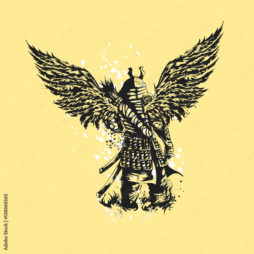 Fototapeta premium Samurai on yellow background
