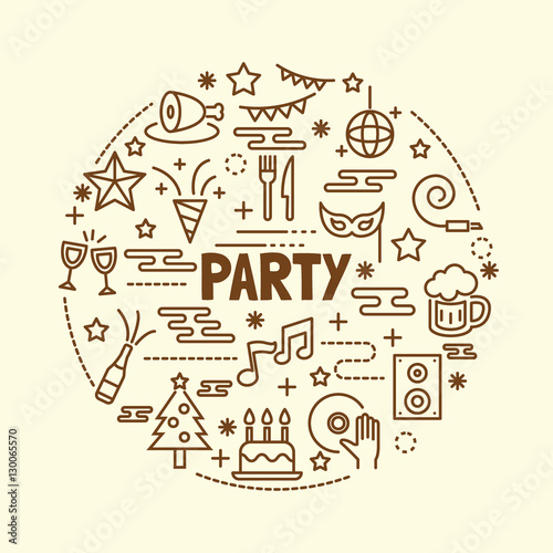 party minimal thin line icons set