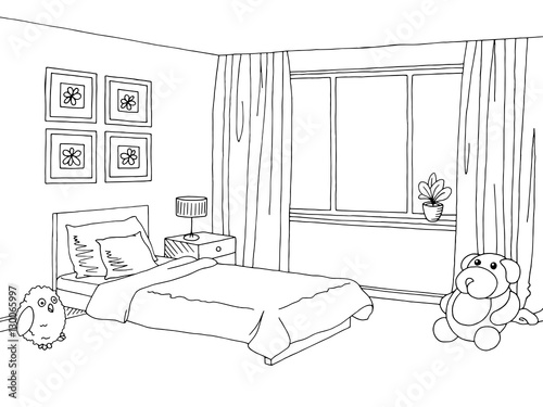 Children room graphic black white interior sketch vector