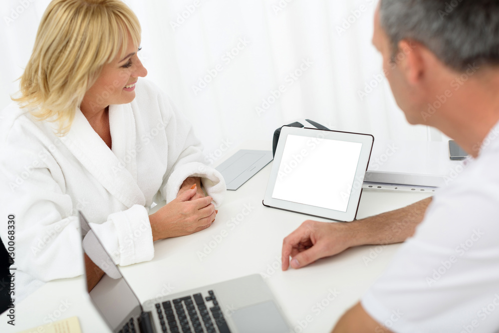 Cheerful lady in interested in skincare therapy Cheerful lady in interested in skincare therapy