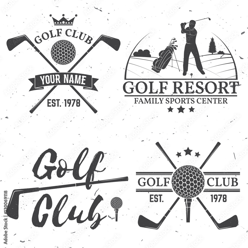 Fototapeta premium Set of Golf club concept with golfer silhouette.