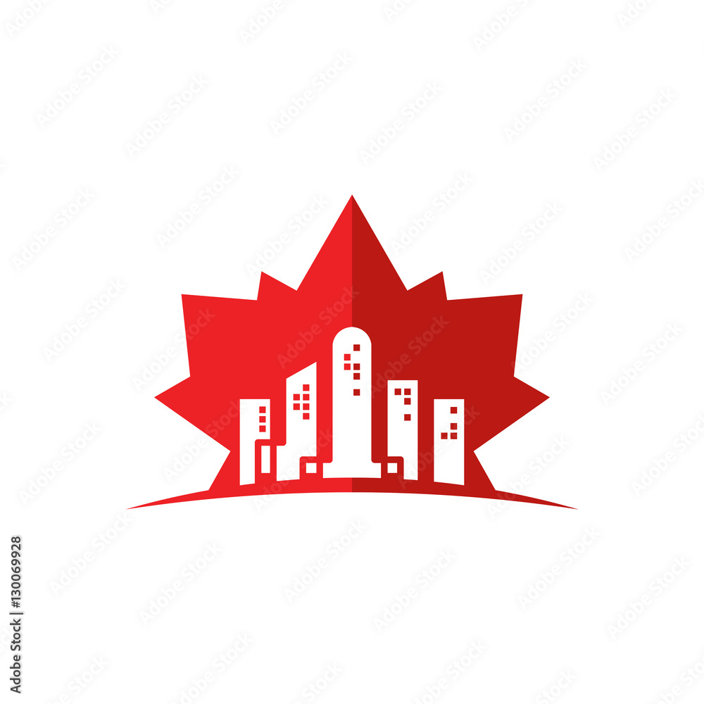 Red Canada Maple Leaf Real Estate and Travel Symbol Template Stock