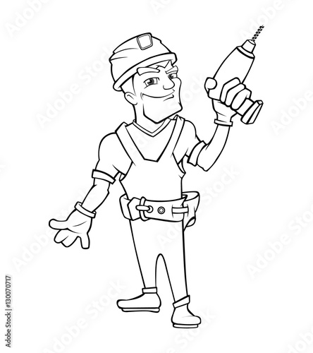 Builder man with smile face holding drill in hand
