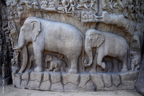 Arjuna's Penance Bas-relief in Mahabalipuram photo