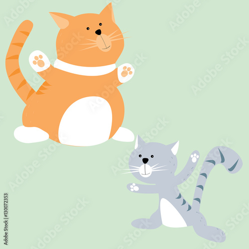 Gros chat roux et petit chat gris cartoon enfantin