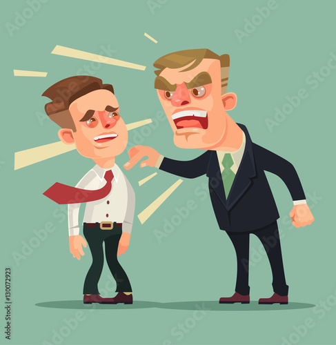 Boss character screams on worker. Vector flat cartoon illustration