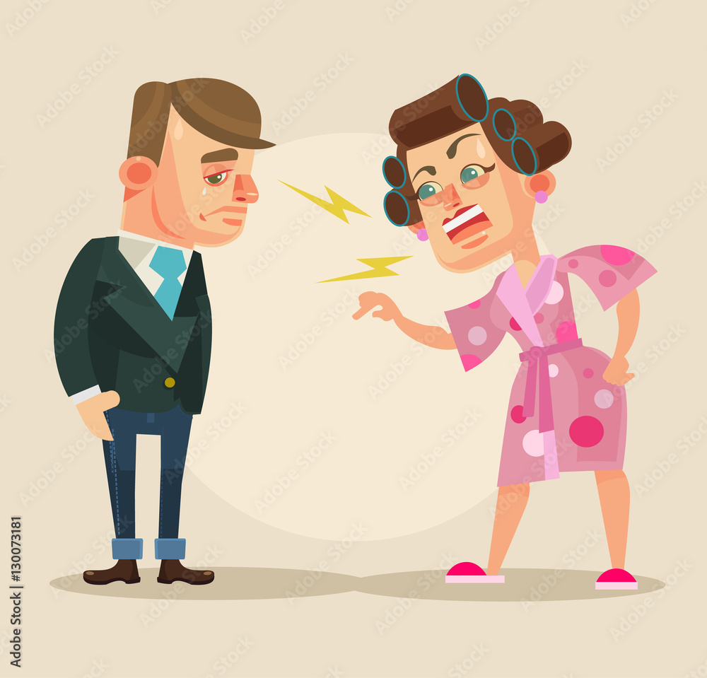 Angry wife character yelling at husband. Vector flat cartoon illustration  Stock Vector | Adobe Stock