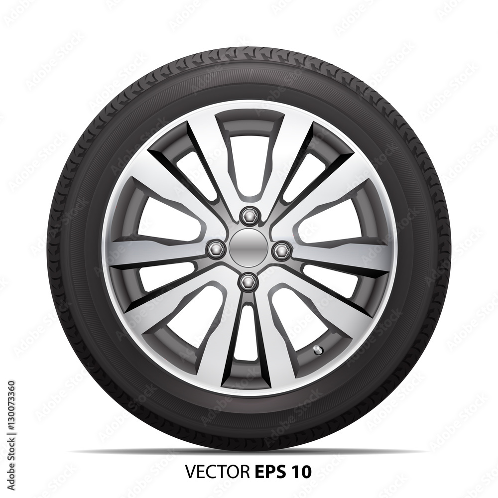Wheel alloy tire radial for car on white background vector illustration.