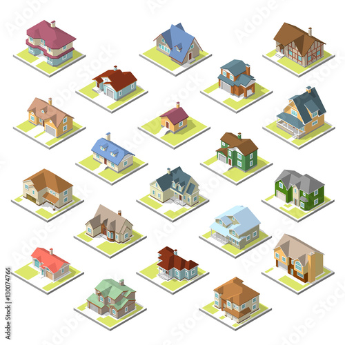 isometric image of a private house set