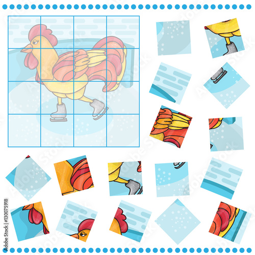 Jigsaw Puzzle game for Children Rooster bird