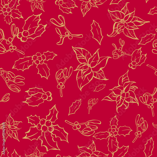 Decorative vector seamless pattern with Christmas and New Year decoration.