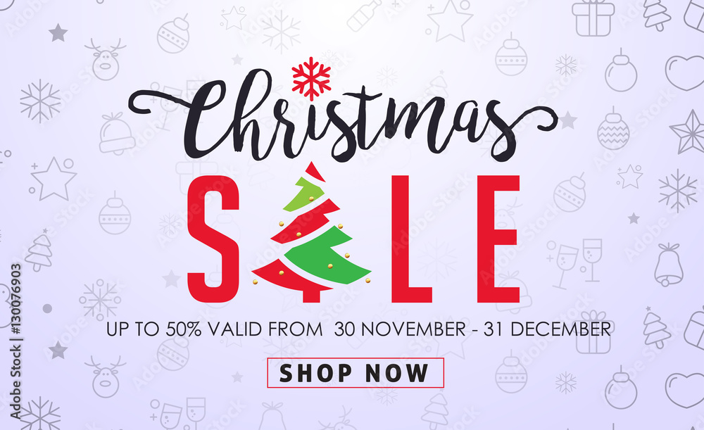 Merry christmas sale background with icon set pattern. Vector illustration.Wallpaper.flyers, invitation, posters, brochure, banners, calendar Merry christmas sale background with icon set pattern. Vector illustration.Wallpaper.flyers, invitation, posters, brochure, banners, calendar