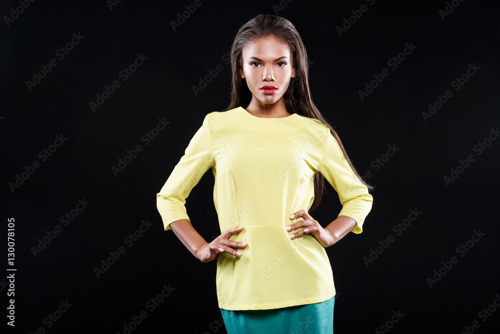 Fancy woman is looking straight Fancy woman is looking straight