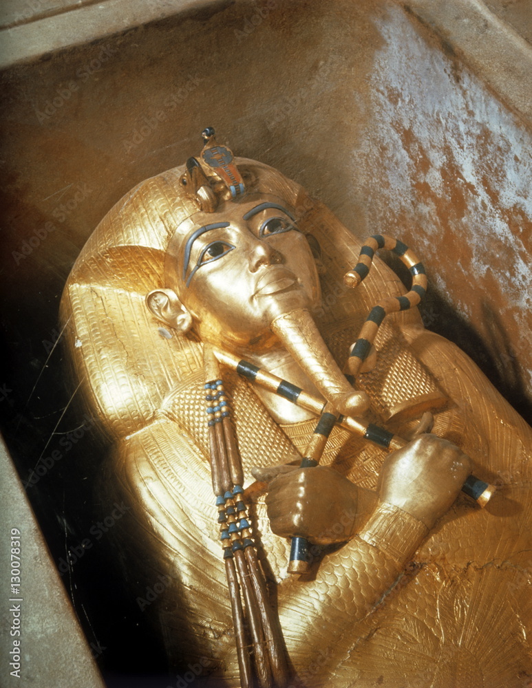 Detail of the second mummiform coffin made from goldplated wood inlaid