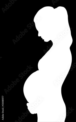Silhouette of pregnant woman on gray background. Vector illustration.