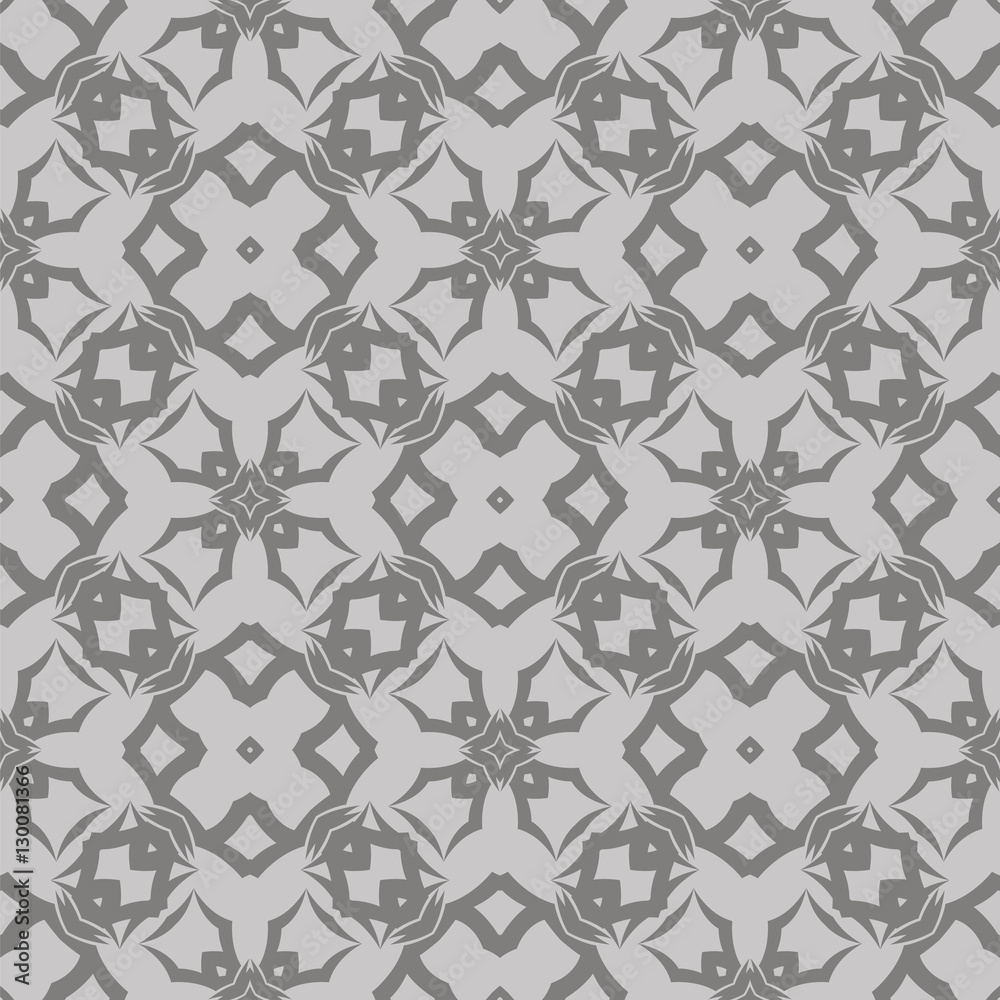 Grey Ornamental Seamless Line Pattern. Endless Texture. Oriental Geometric Ornament