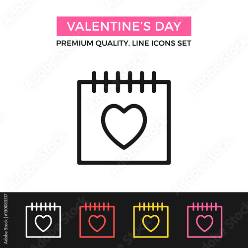 Vector Valentine's day icon. Calendar with heart concept. Thin line icon