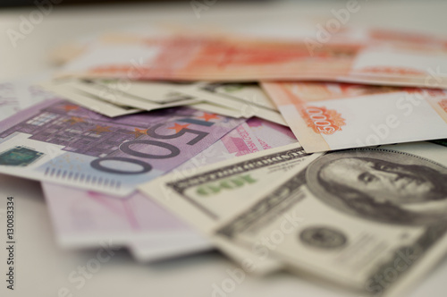 bank banknotes dollar, euro, ruble
