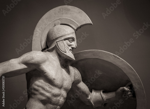 Head in helmet Greek ancient sculpture of warrior