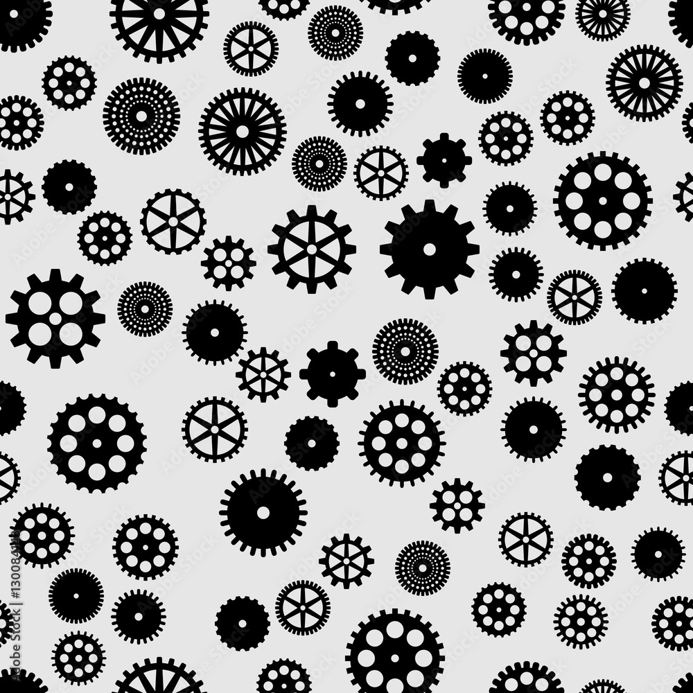 abstract vector black flat gears seamless pattern