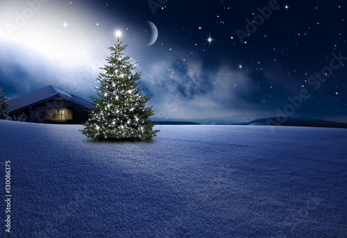 Weihnachtshütte mit Christbaum