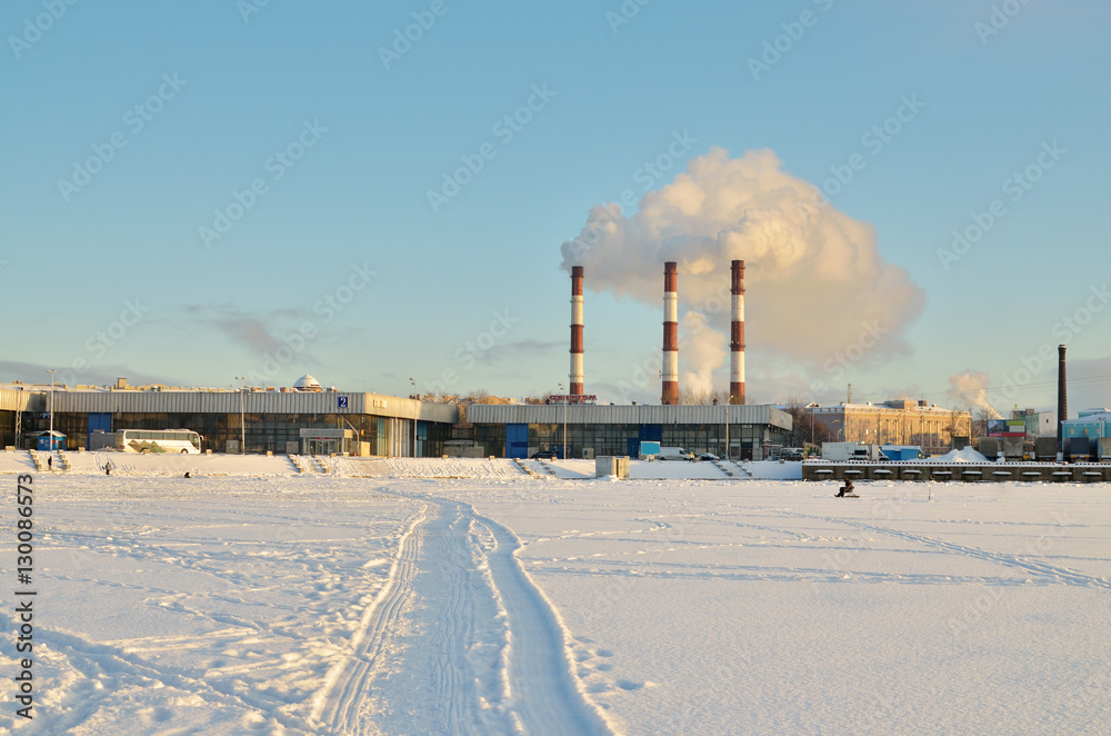 Smoke from factory chimneys.