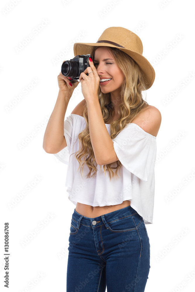 Tourist Photographer Woman Takes A Photo Shot Tourist Photographer Woman Takes A Photo Shot